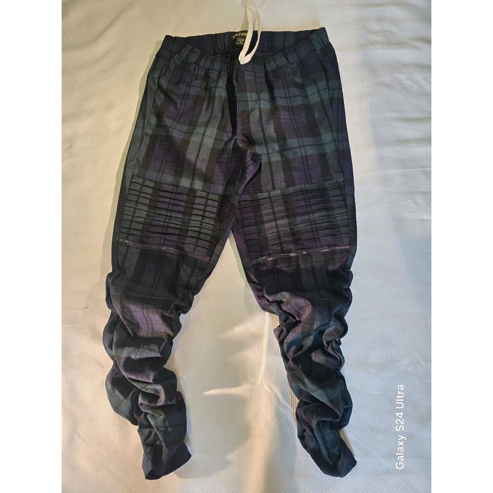 Like an Angel Womens Green Ruched Plaid Joggers Pant Size 1X.